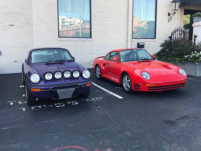 Custom Built 1978 Porsche 911 SC with Lilac exterior and Pascha interior parked in a parking space outside a building