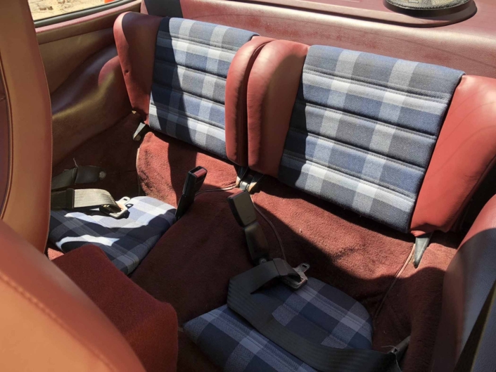 back seating of a Custom Built 1986 Porsche 911 Carrera with Shwartz Exterior and Mercedes G Fabric Interior