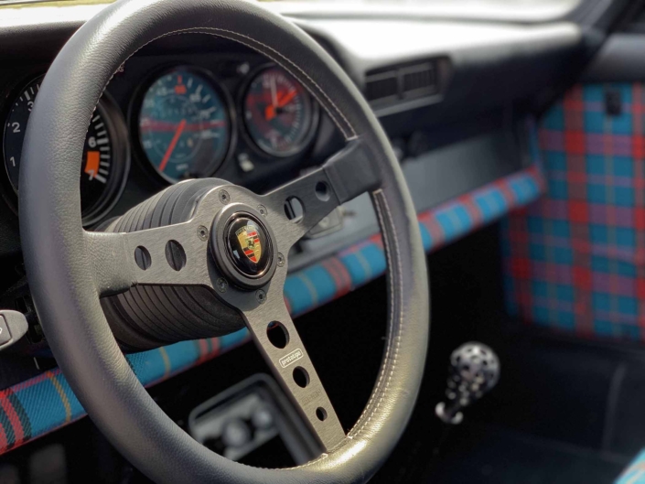 steering wheel shot of a Custom built 1982 Porsche 911 SC