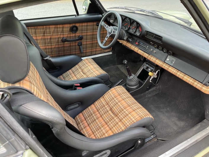 Interior View of Leh Keen's Custom 1985 911 Carrera in Stone Grey with factory Porsche fabric