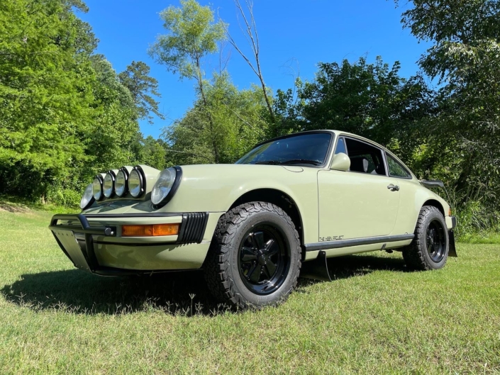 3/4 Side View Leh Keen's Custom 1985 911 Carrera in Stone Grey with factory Porsche fabric