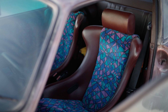 custom European bus fabric interior on a 1987 Porsche 911 Carrera