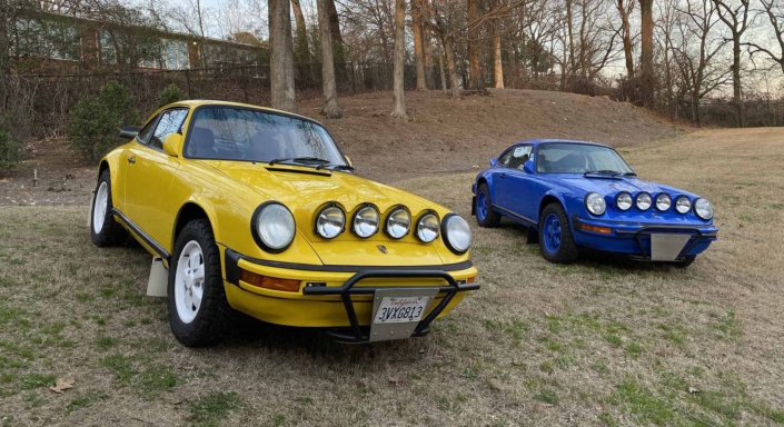 Custom Built 1988 Porsche 911 Carrera with Cadmium Yellow exterior and Opel fabric interior parked on a hill