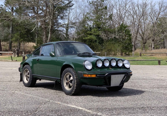 side view of Leh Keen's Custom built 1982 Porsche 911 SC in Irish Green with VW tartan interior