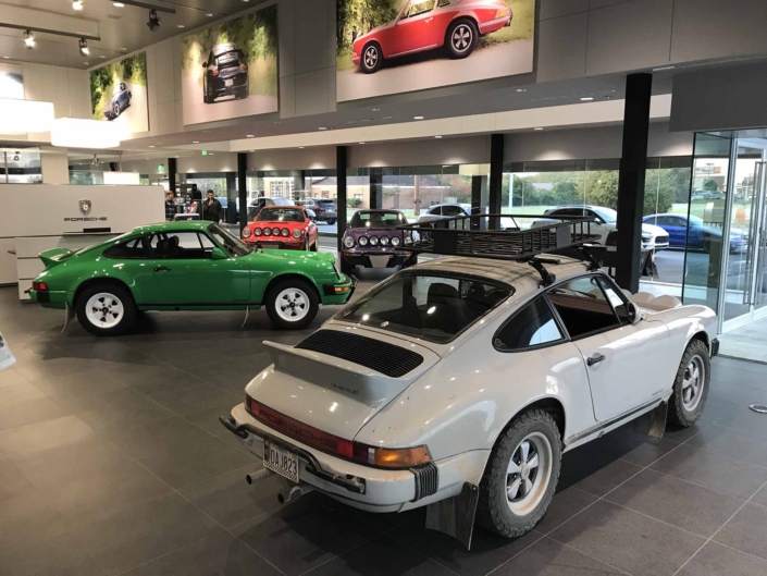 rear view shot of Leh Keen's Custom Built 1986 Porsche 911 Carrera with Fashion Grey Exterior and Lancia Fabric Interior