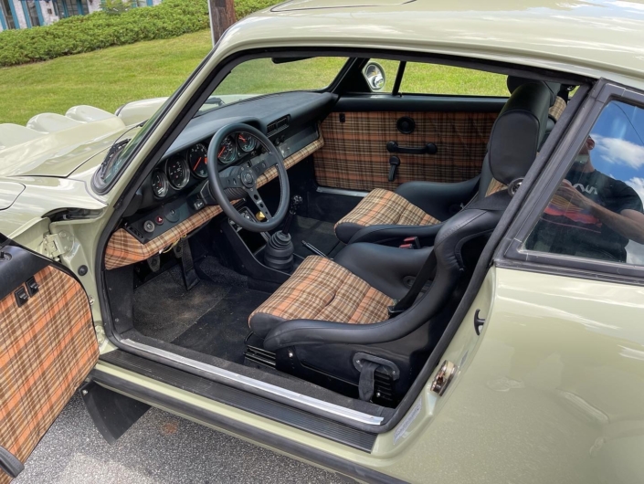 Interior View of Leh Keen's Custom 1985 911 Carrera in Stone Grey with factory Porsche fabric