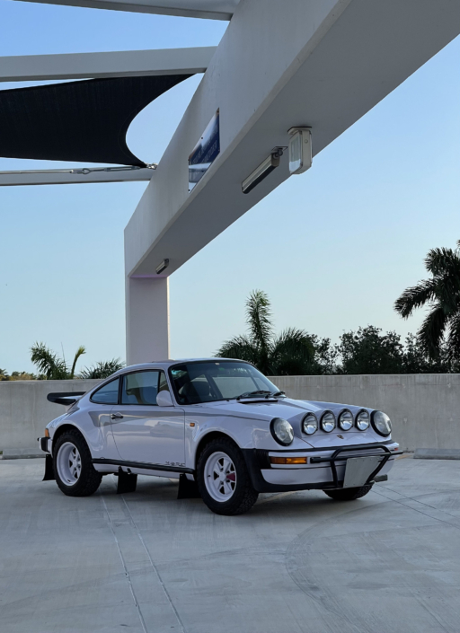 Exterior view of Leh Keen's Custom 1983 930 Turbo in Moonstone with "Windows 95 in color" fabric